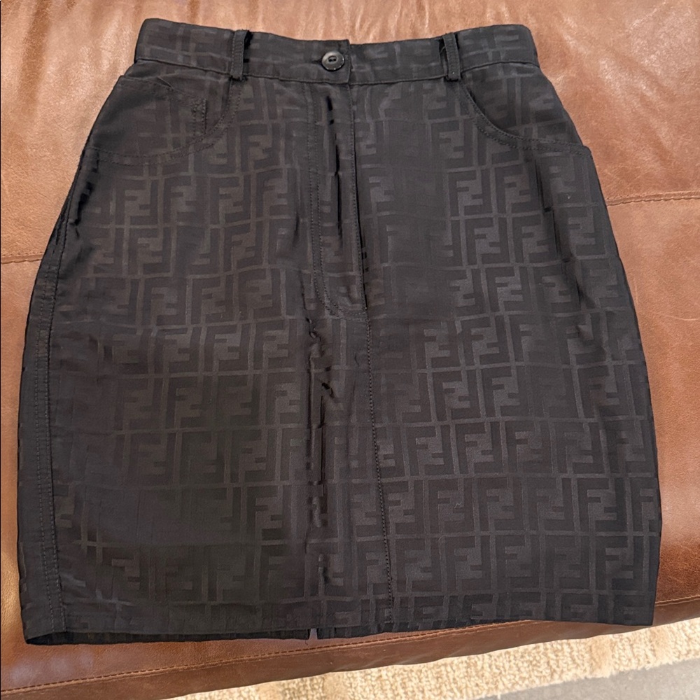 Fendi Black Monogram Pencil Skirt